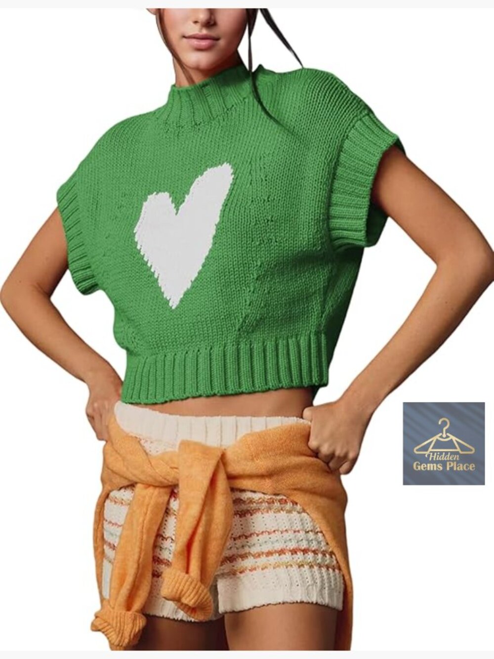 Mock Neck Cap Sleeve Knit Sweater Vest Cropped Pullover Top